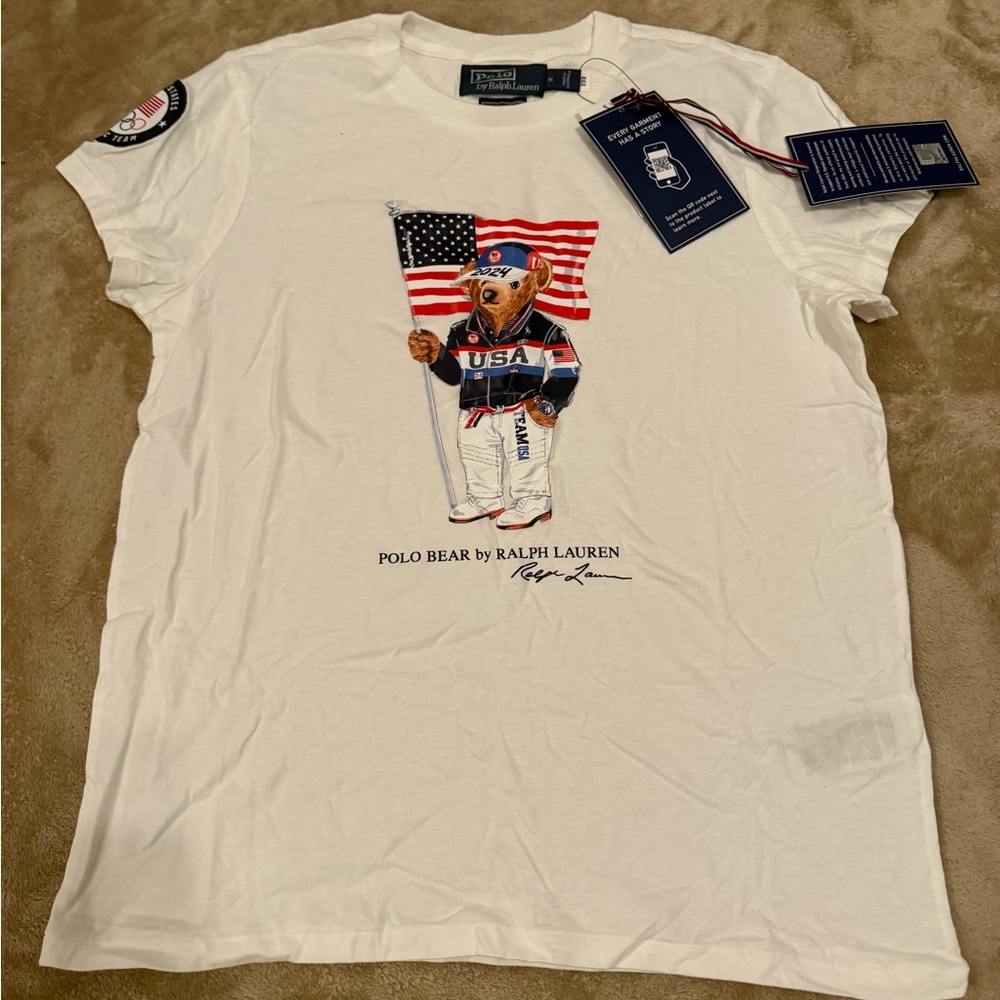 Ralph Lauren White Tee with Flag Bear